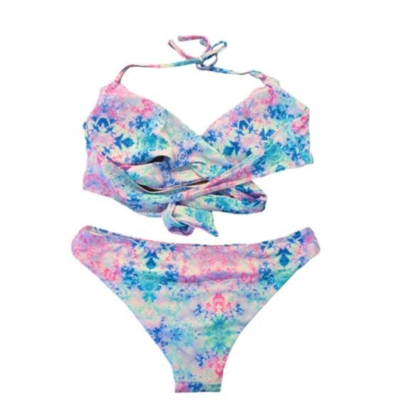 NEW Shekini Push Up Tie Dye Halter Bikini Women's L - Picture 2 of 5